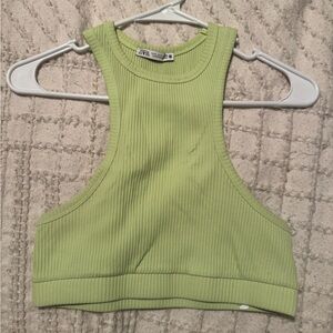 Zara Ribbed Sleeveless Crop Top in Sage Green